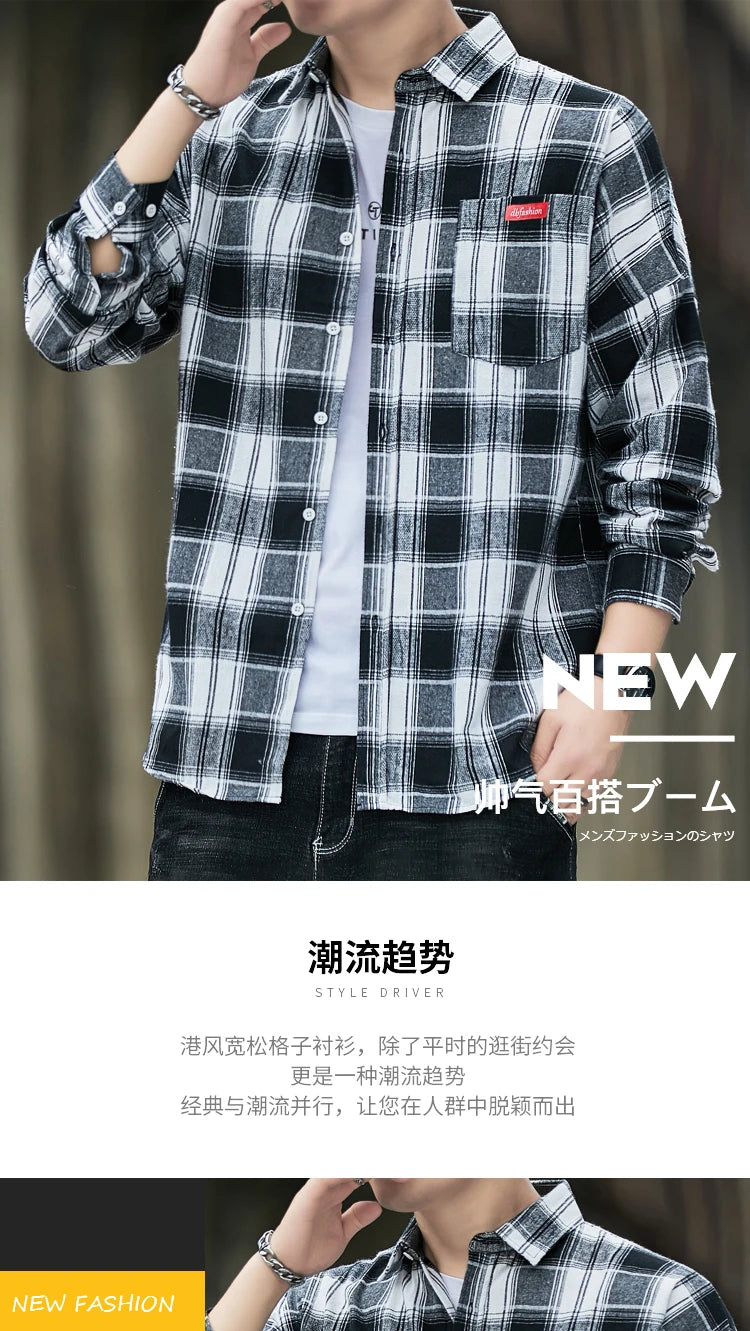 Autumn New Casual Men's Flannel Plaid Shirt Brand Male Business Office Red Black Checkered Long Sleeve Shirts Clothes