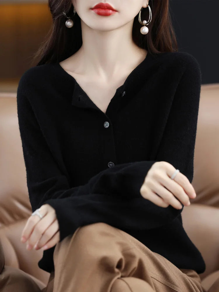 High Quality Round Neck Long Sleeve Cashmere 100% Merino Wool Pullover Women Sweater Coat Top - reetell