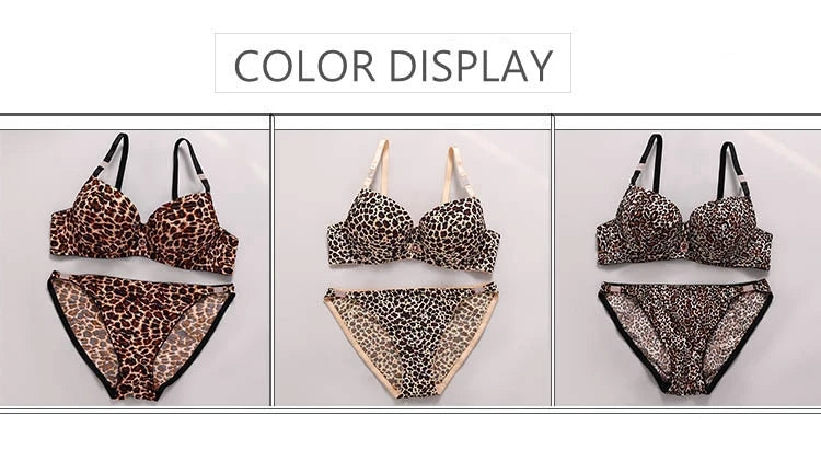 2024 New Sexy Leopard Print Underwear For Women Push Up Bra Sets Seamless Khaki Beige Black Female Lingerie - reetell