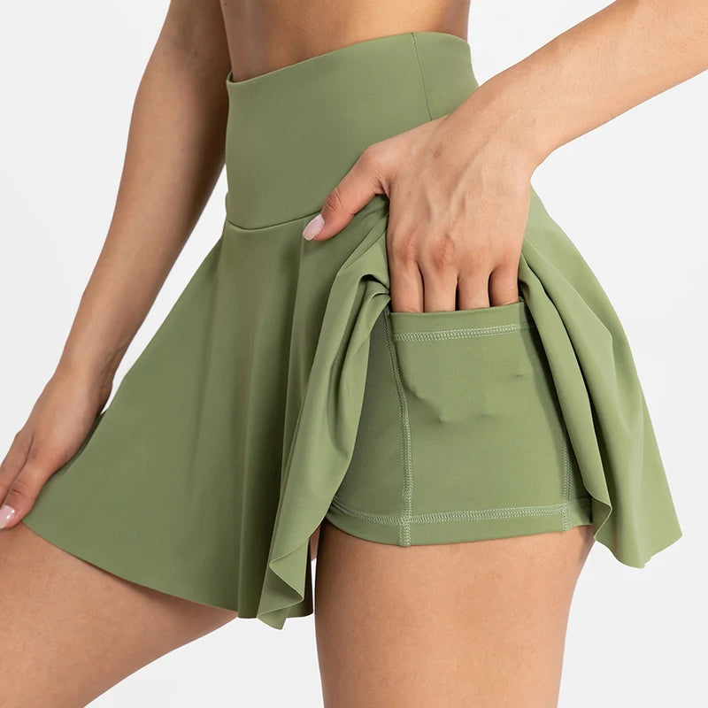 Women Tennis Skirt Sport Golf Ruffled Skirt With Shorts Fake Two Pieces Fitness Golf Wear High Waist Breathable Dance Yoga Skort - reetell