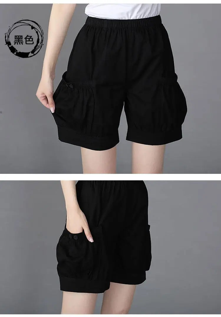 Women Summer Simplicity Loose Large Size All-match Solid Color High Waist Bloomers Women Clothes Casual Fashion Quarter Shorts - reetell