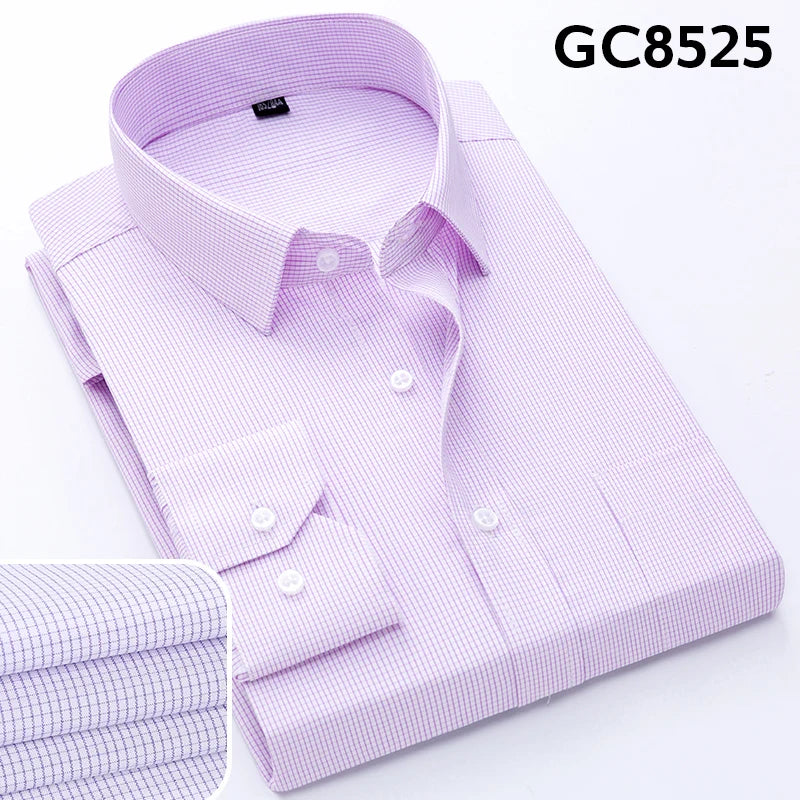 Business Anti-wrinkle Non-ironing Long-sleeved Shirt Men's Formal Plaid Stripe Cotton Classic Workplace Office Tooling