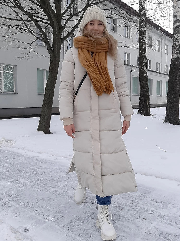 KBAT 2024 Thick Down Parka Women Hooded Winter Warm Coat Korea Long Down Jacket Female Puffer Cotton Padded Jacket Snow Outwear