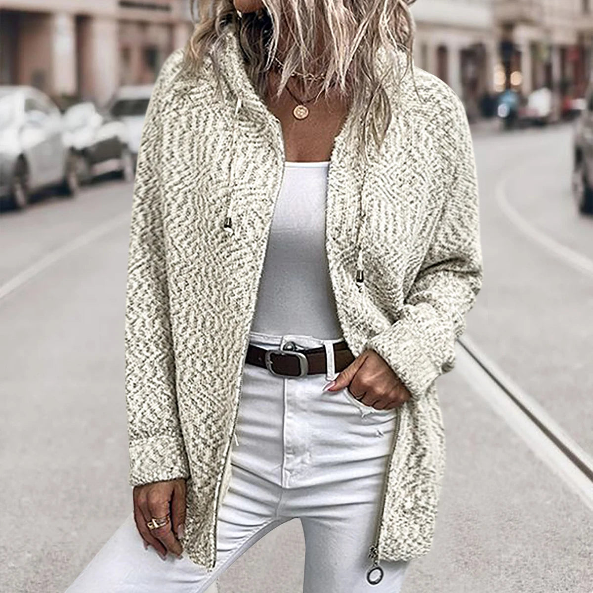 Hooded Drawstring Women Sweater Fashion Long Sleeve Casual Sweater Knitted Coats Top Cardigan for Women Zipper Sweater - reetell