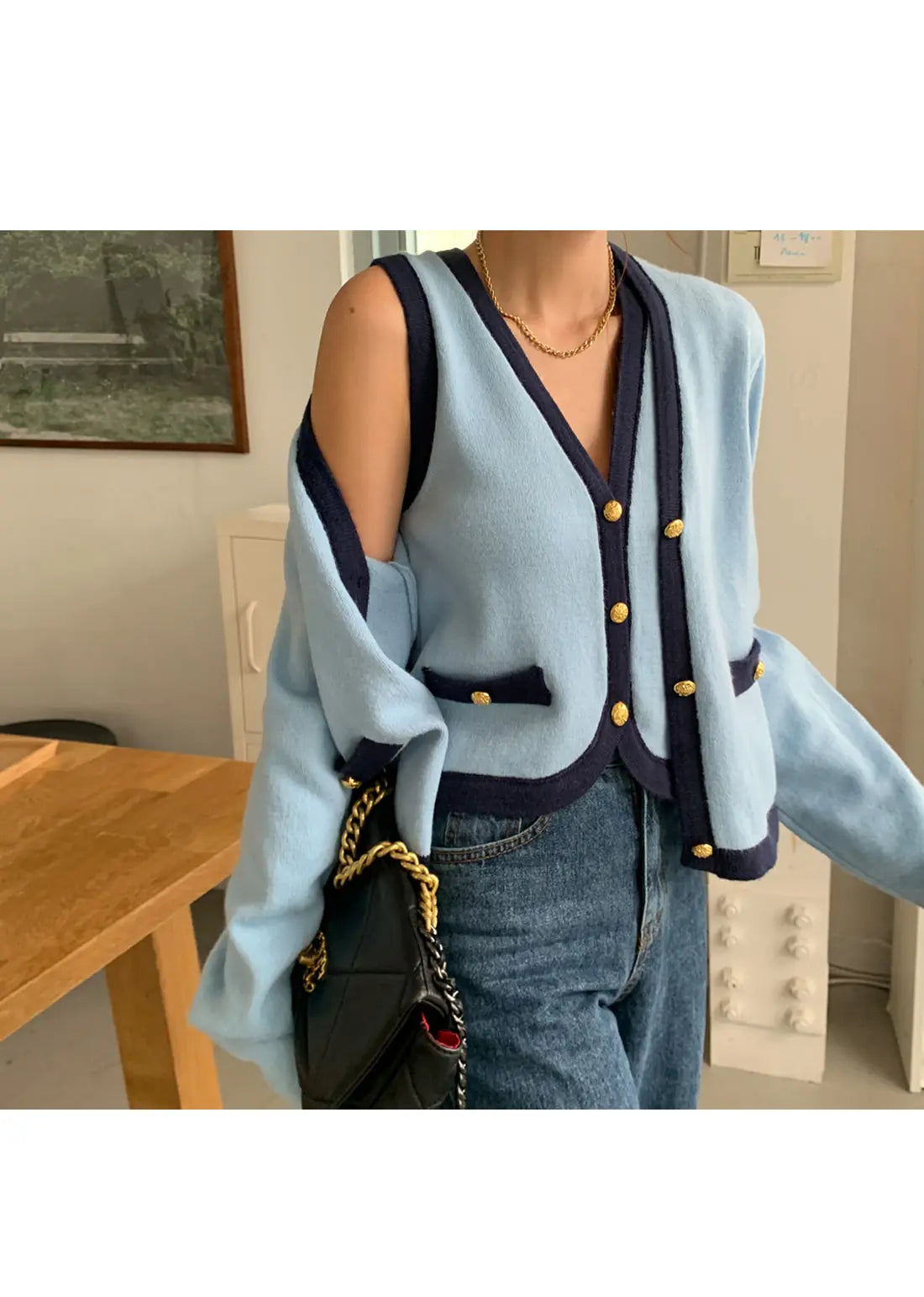 New High Quality Spring Knitted Long Sleeve V-neck Cardigan Coat + Sexy Short Camisole Crop Top Sweater Two Piece Sets Elegant - reetell