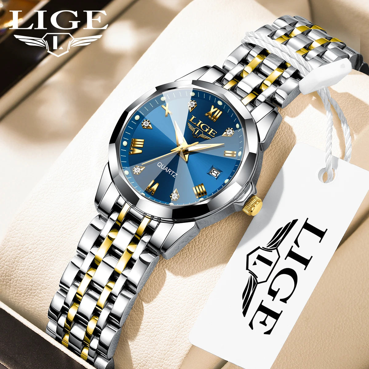 LIGE Top Luxury Elegant Watch for Women Waterproof Luminous Date Ladies Watch Stainless Steel Quartz Women's Watches Girl Reloj