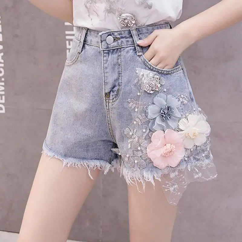 Denim Shorts Women's Latest Summer Outfit Wearing Loose European Fitting Versatile Slim High Waisted Perforated Short Jean Pants - reetell