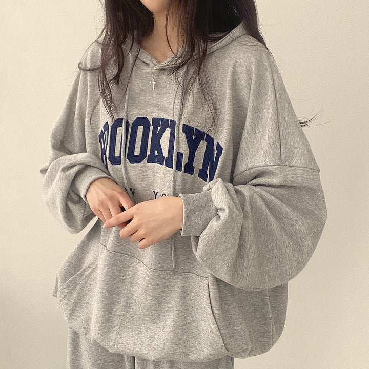 BROOKLYN Letter Print Hoodies Women Retro Chic Long Sleeve Loose Pullovers 2023 Harajuku Casual Hooded Sweatshirt Y2K Streetwear - reetell