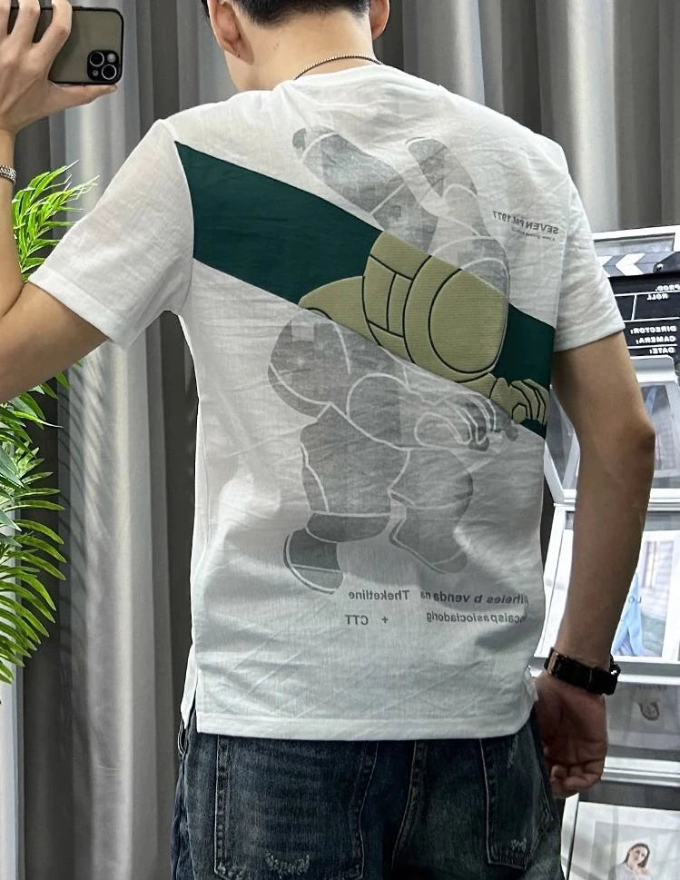 Male Tees Shirts White Linen Tops Katoen Print Men's T-shirt Graphic Streetwear Korean Popular Clothes Basic Wholesale Harajuku - reetell