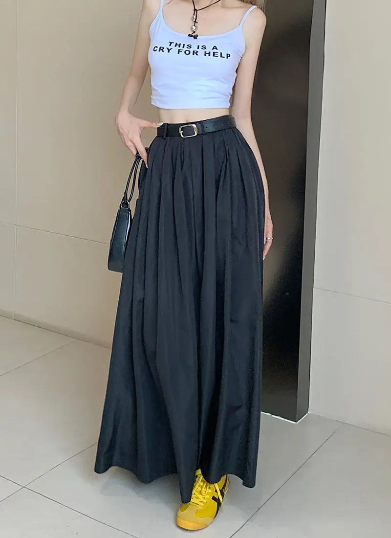 Y2K American Vintage Skirt Women Side Striped Designer Parachute Cargo Skirts Korean Casual Loose Drawstring Aesthetics Skirts - reetell