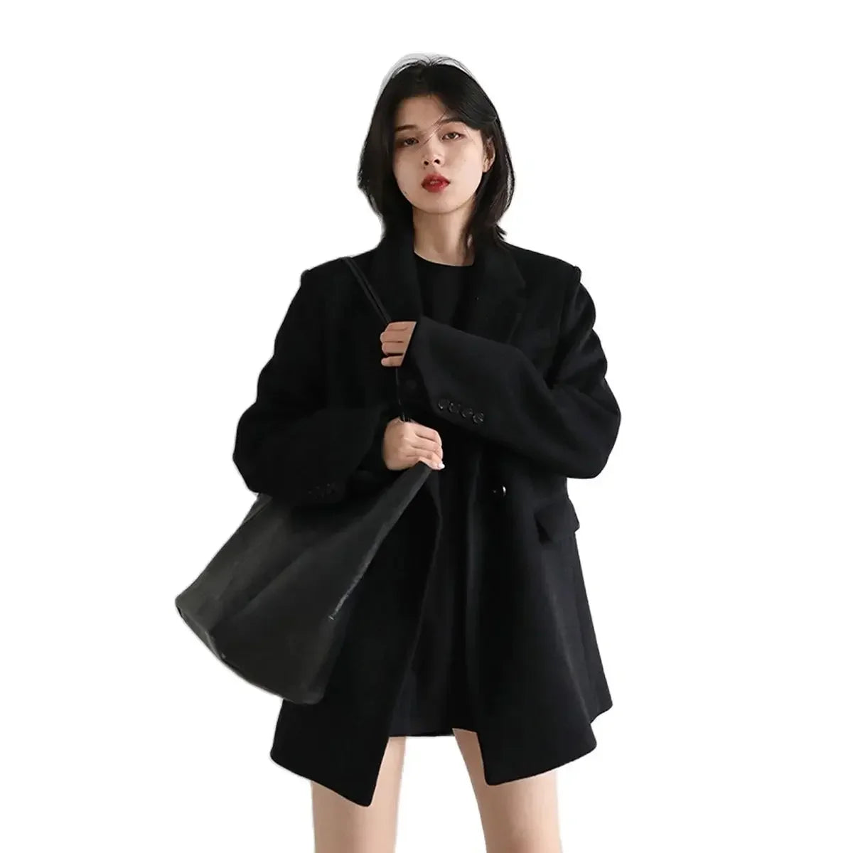 CHIC VEN Women Wool Blend Coat Solid Mid Long Woolen Blazer Thick Warm Blouse Women's Overcoat Office Lady Tops Autumn Winter - reetell