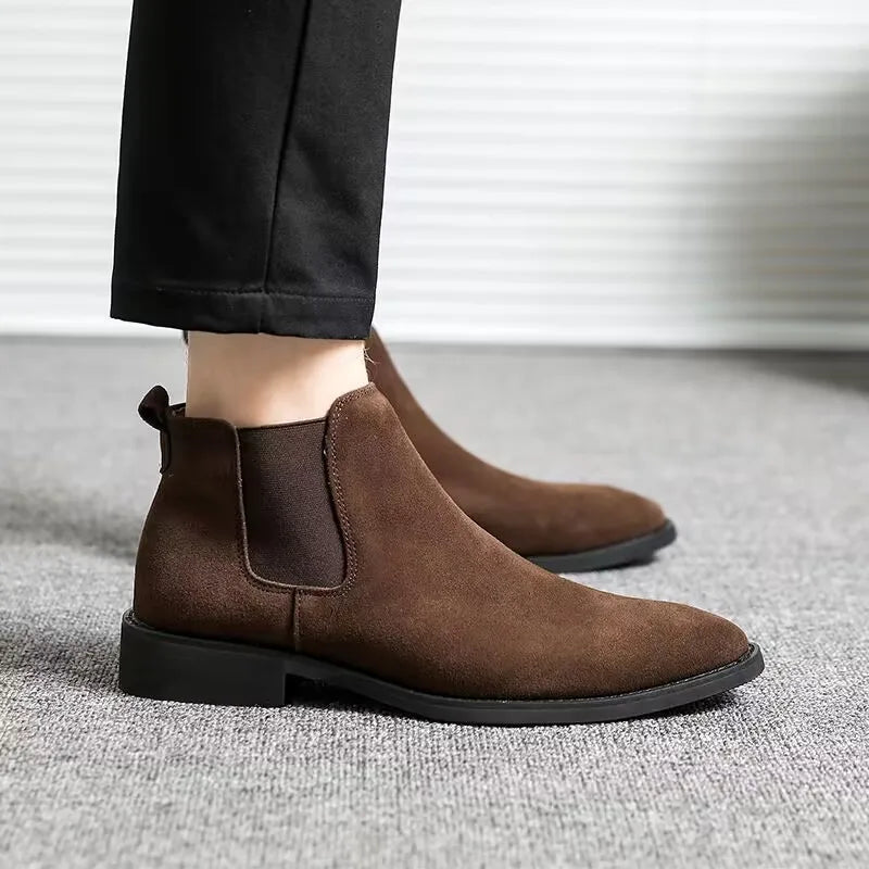 Men's Retro Classical Chelsea Boots Cow Suede Genuine Leather Men Fashion Ankle Boot Mens Casual Short Boots High-Top Shoes - reetell