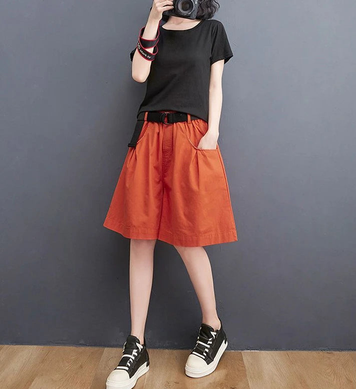 Women's Shorts Half Baggy Mid Length Wide Black Female Short Pants Loose Bermuda Knee Low Price Classic Harajuku Fashion New In - reetell