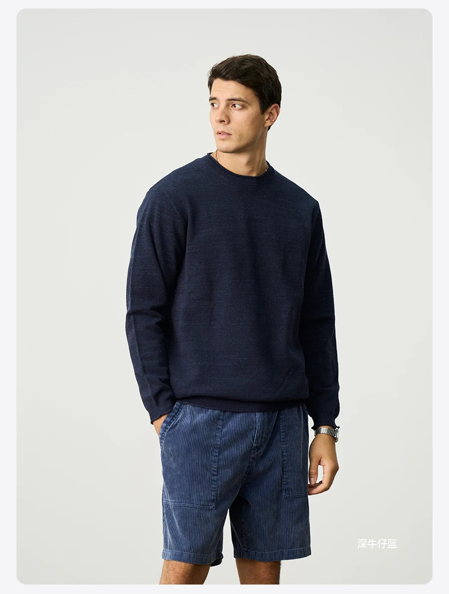 SIMWOOD 2024 Autumn Winter New Oversize Sweater Men Cotton linen Blend Knit Pullovers  Raw Hem Jumper - reetell