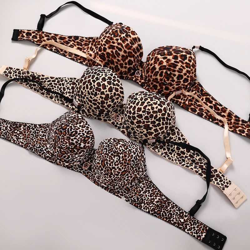 2024 New Sexy Leopard Print Underwear For Women Push Up Bra Sets Seamless Khaki Beige Black Female Lingerie - reetell