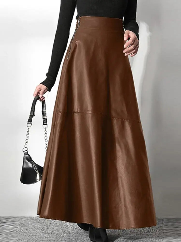 2023 Fashion Solid Mujer Faldas ZANZEA PU Leather Maxi Skirts Women's Elegant OL Long Saias Casual High Waist Zipper Jupe Femme - reetell