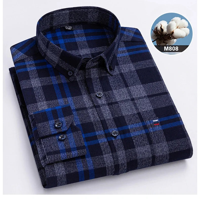 Hight qulity plus size 7XL100%cotton brushed long sleeve shirts for men korean plaid slim fit formal shirt soft designer clothes