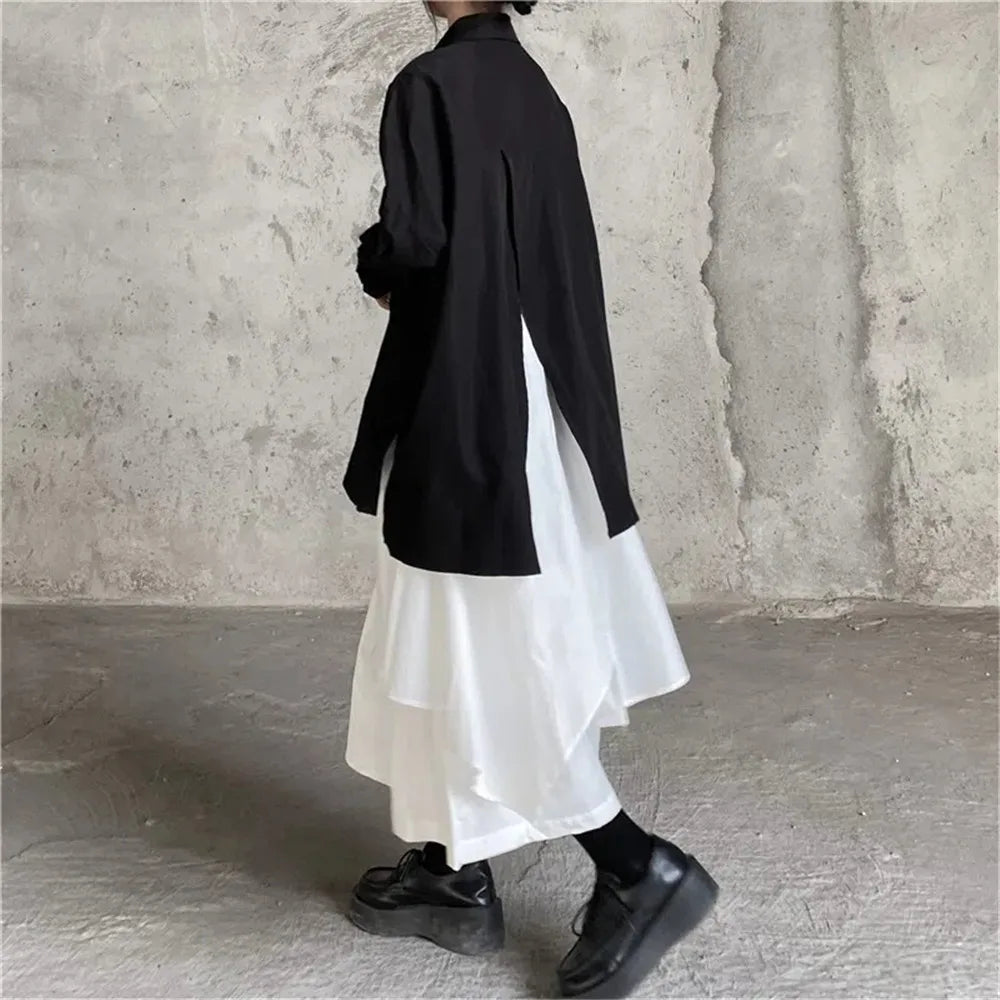 Gothic Frosty Irregular Skirts Pants Women High Waist Solid White Black Brown Long Pleated Skirts 2022 Korean Hip Hop Streetwear - reetell