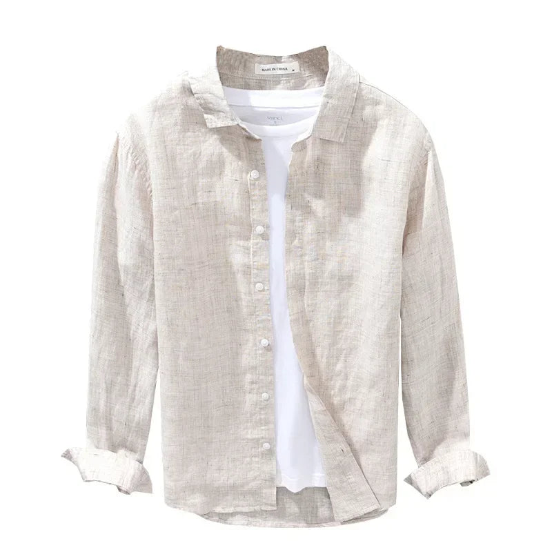 Linen Shirt Men's Seasonal Long Sleeved Top Korean Linen Breathable Shirt Oversized Loose Fitting Men's Clothing