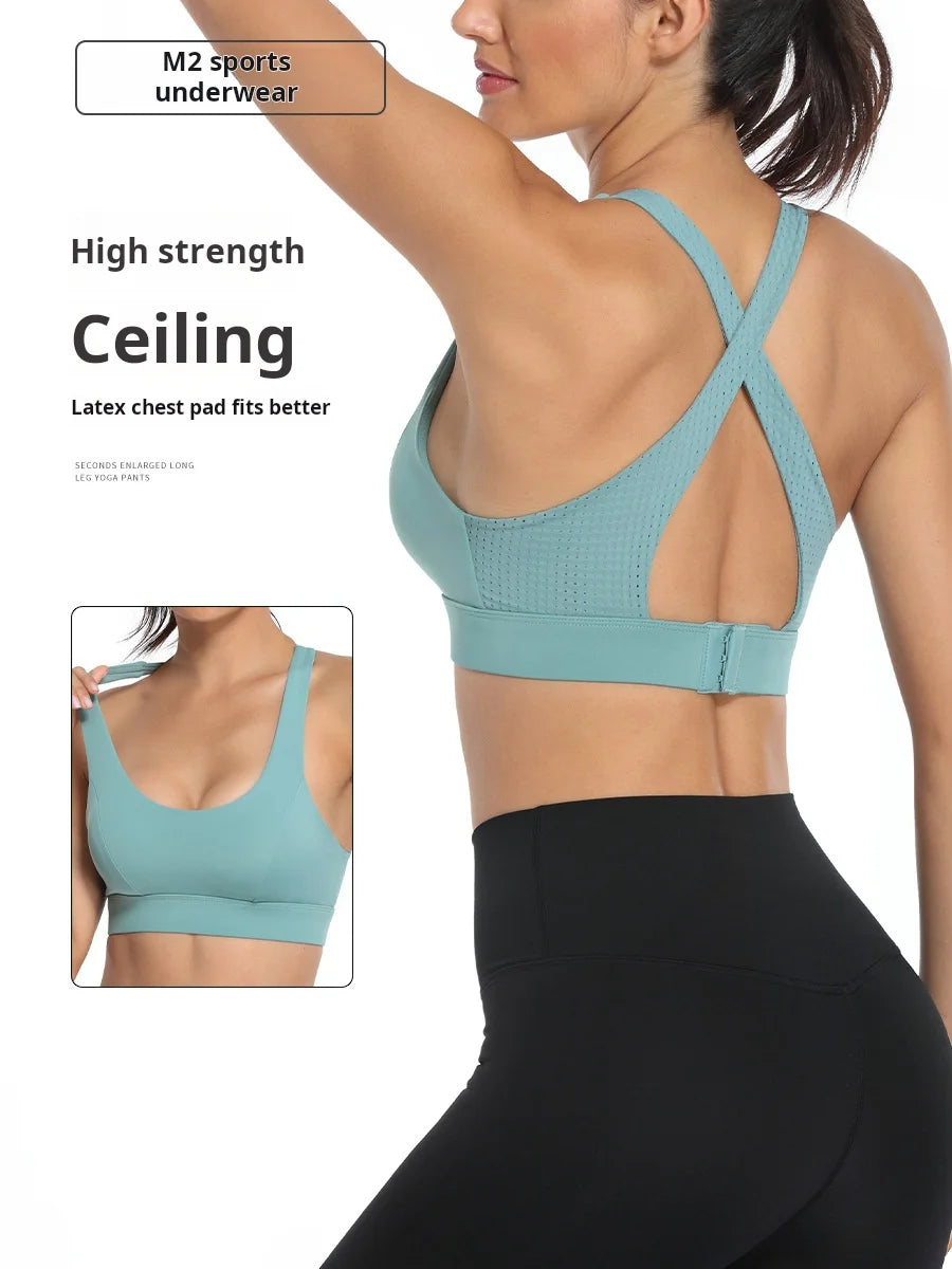 Women's back breathable mesh sports bra shockproof skin-friendly gathered chest fitness running workout yoga wear vest bra - reetell