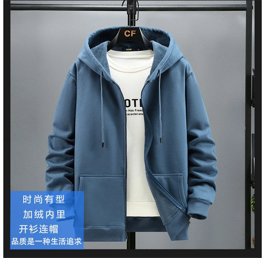 Plus Size 10XL 12XL Hoodie Men Autumn Winter Fleece Hoodies Solid Color Jacket Hoodies Big Size 12XL Blue Black Red Grey - reetell