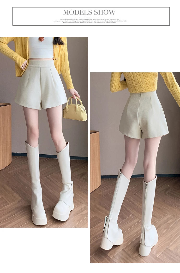 Fashion New Autumn Office Lady Womens Shorts Apricot Black Shorts Women High Waist Short Mujer Shorts for Women D28 - reetell