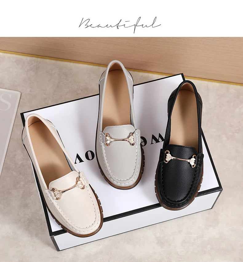 2024 New Classic Leather for Women Fashion Casual Comfortable Loafers Ladies Women Flat Soft Shoes - reetell