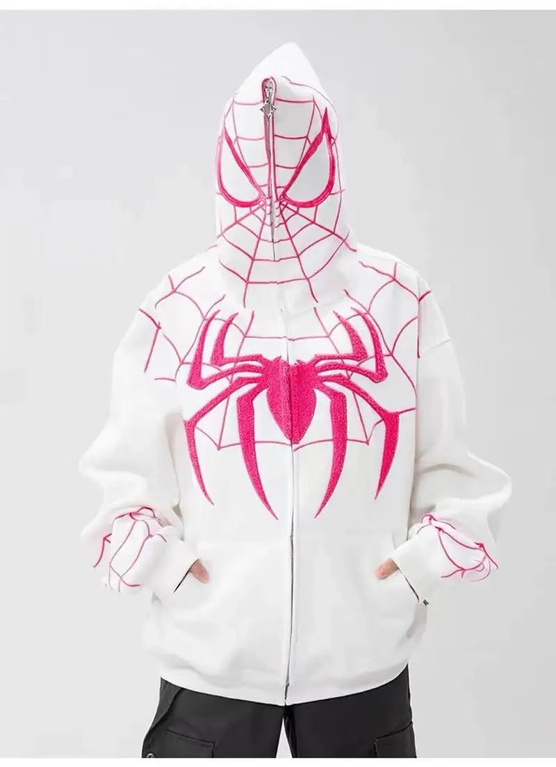 Gothic Y2k Anime Embroidery Zipper Spider Hoodies Men Sweatshirt Clothes Harajuku Oversize Hip Hop Long Sleeve Hoodie Men Women - reetell