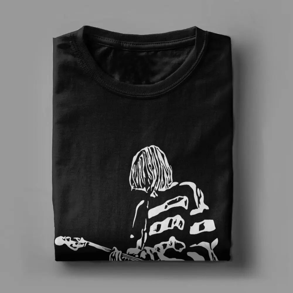 Kurt Cobain Guitar Men's T Shirts Cool Tee Shirt Short Sleeve Crewneck T-Shirt 100% Cotton Classic Clothing - reetell