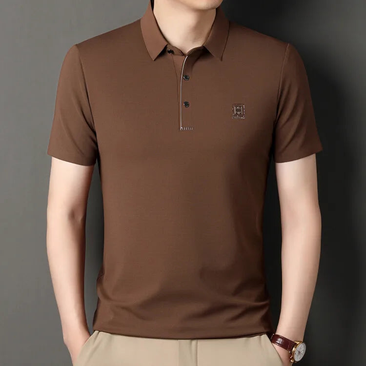 2024 Summer New Seamless T-shirt, Brown Men's Cool Golf, Business Casual Polo Shirt，Fashion Popular Lapel Short Sleeve