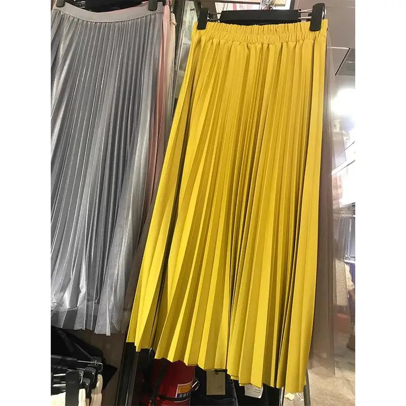 2023 Women Elegant Pleated Skirt High Waist Women Mid-long Skirt Female Ladies High Quality Women Midi Skirt Black Saia - reetell