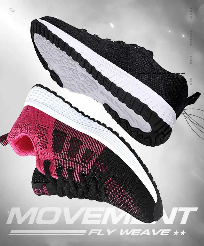 Women Casual Shoes Breathable Walking Mesh Lace Up Flat Shoes Sneakers Women Tenis Feminino Pink Black White - reetell