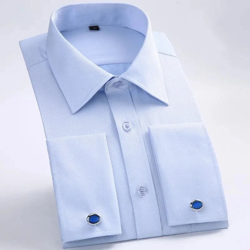 Men's French Cuff Dress Shirt 2023 New White Long Sleeve Formal Business Buttons Male Shirts Regular Fit Cufflinks Shirt M~6XL