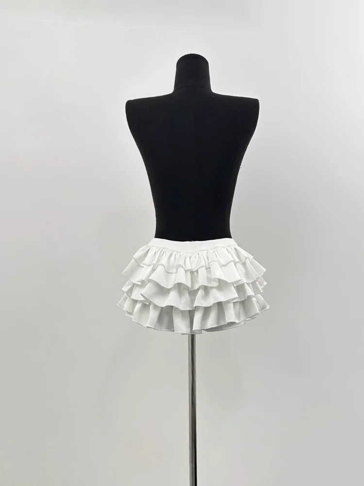 Y2k Kawaii Cute Cake Ruffles White Mini Skirt Women Bow Slim Skirt Elastic Waist Summer A-line Skirt Going Out Party Streetwear - reetell