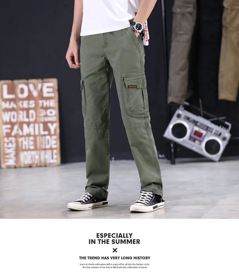 KSTUN 2024 Autumn Cargo Pants Multi-pockets Straight Cut 100% Cotton Overalls Outdoor Man Trousers Tactical Casual Pants