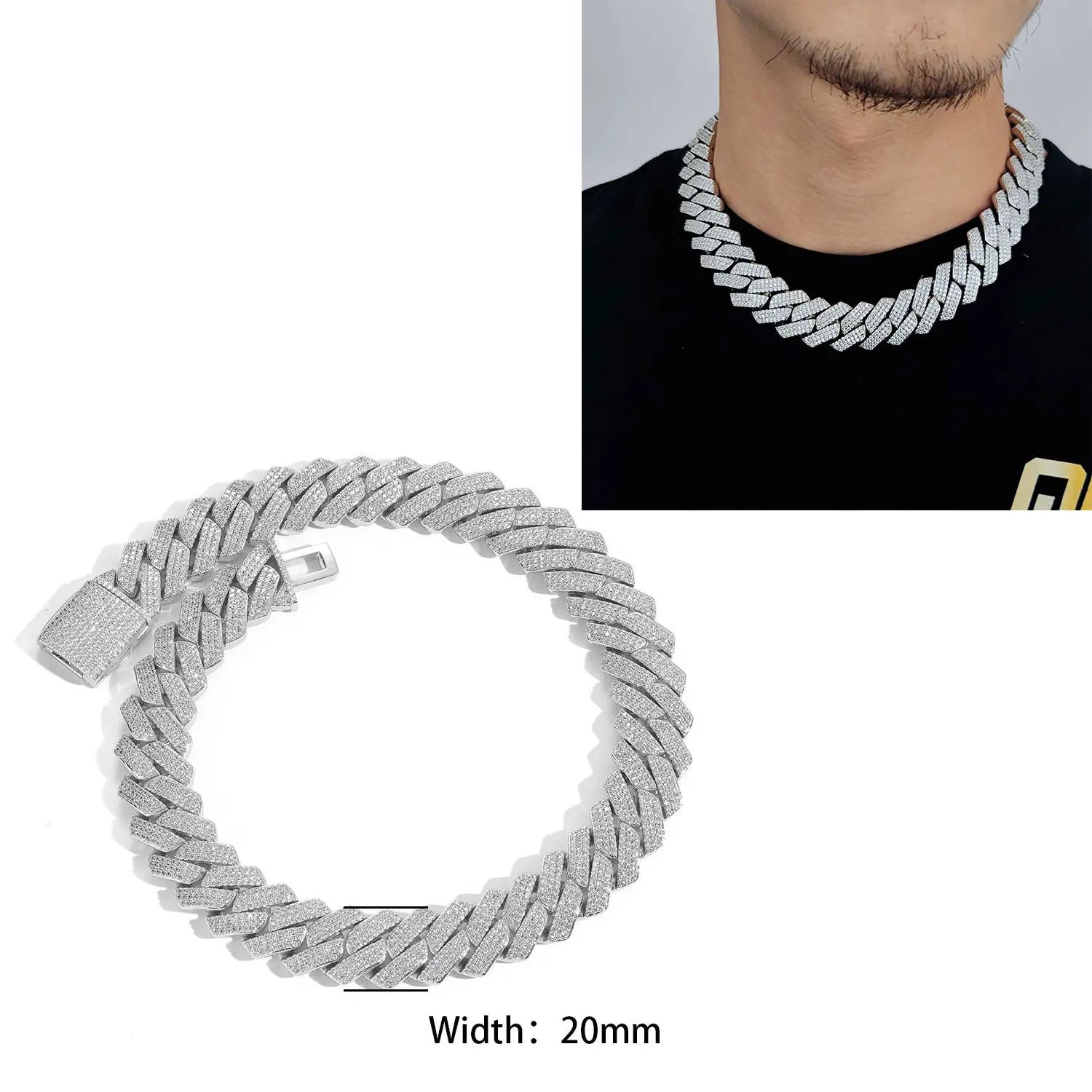 Iced Out 10-20mm Mens Miami Cuban Link Necklace Hip Hop CZ Cubic Zirconia Bling Prong Cuban Chain