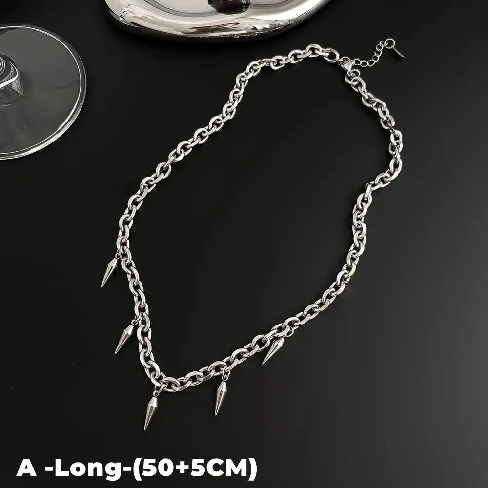 Hip Hop Rivet Necklace For Man Woman Titanium Steel Cone Pendant Sweater Chain Choker Jewelry Punk Male Cool Accessories