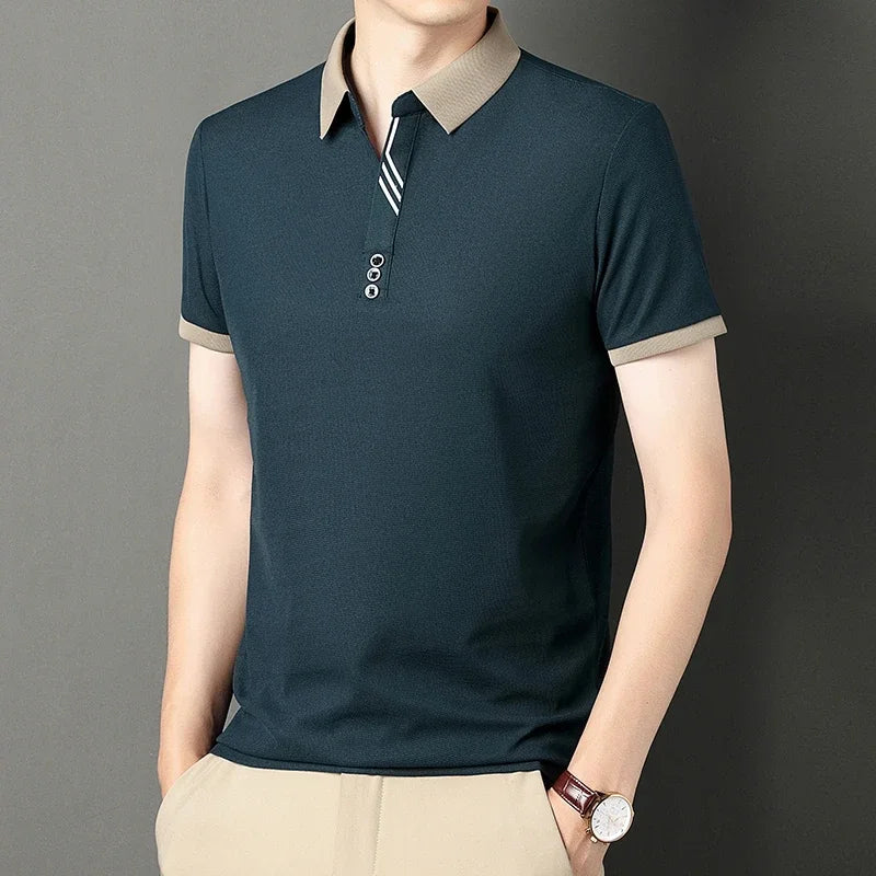 Men's Solid Color Casual Fashion Short Sleeved POLO Shirt Summer Comfortable Top