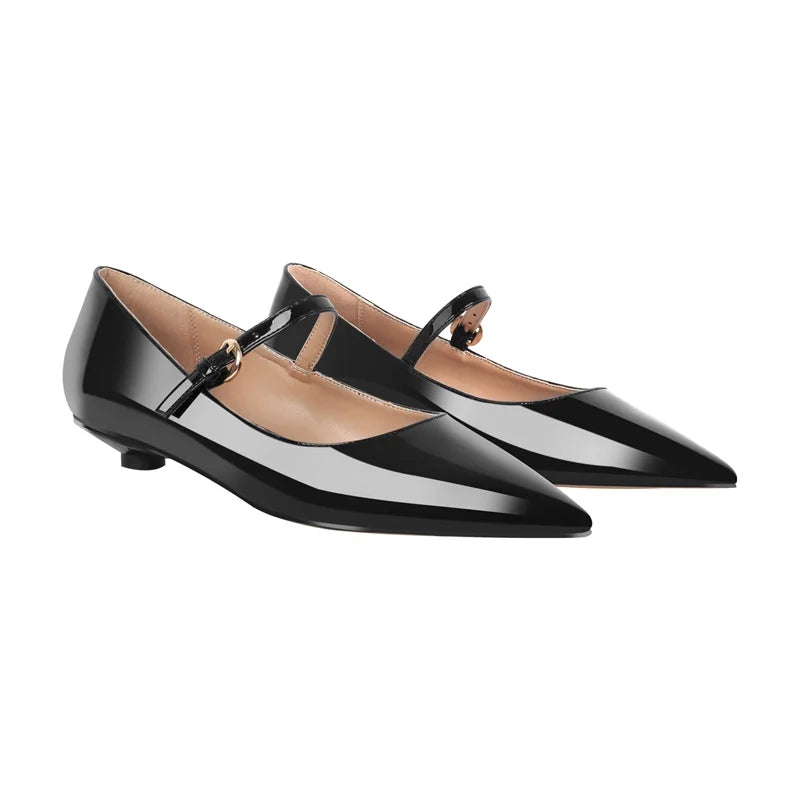 Onlymake Women Flats Pointed Toe Black  Patent Leather Mary Jane  Strap Retro Elegant Plus Size Daily Flats Pumps