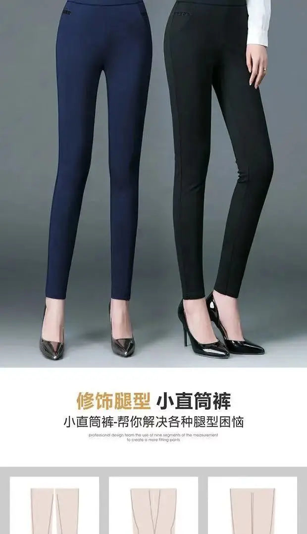 Office Lady Slim Pencil Pants Spring Autumn High Waist Elastic Pockets Solid Elegant Women Casual Fashion Straight Trousers 2022 - reetell