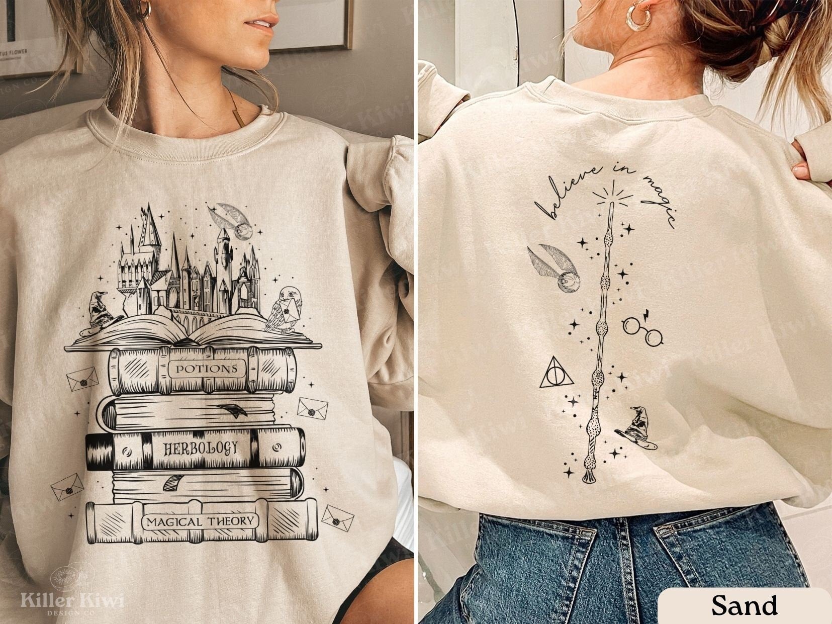 Vintage Magic Tome Castle Magic Stick Print Women Sweatshirt 2024 New Voguish Vintage Cotton Female Sweater Stylish Girl Tops - reetell