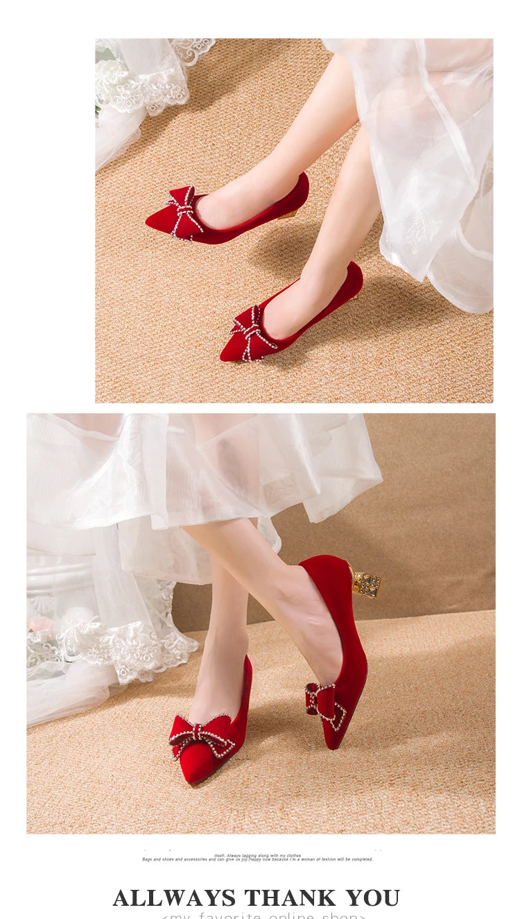 Autumn New Ladies High Heels Pointed Toe Shaped Heel High 5cm and 7cm Wedding Shoes Square Buckle Travel Banquet Shoe High Heels