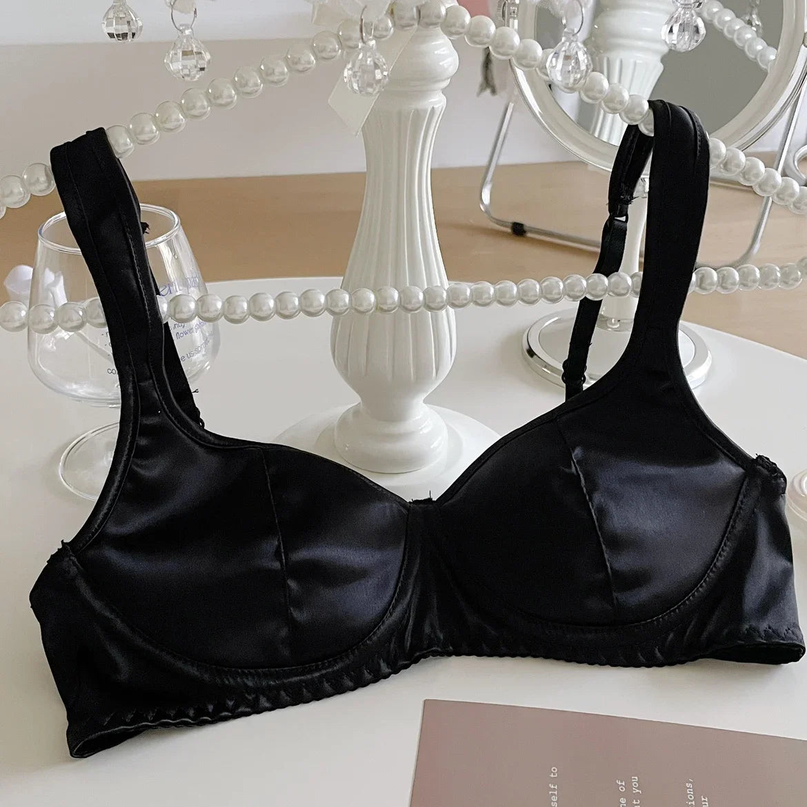 Vintage court satin bra small breast sexy ultra-thin breathable lingerie ladies without steel ring comfortable underwear - reetell