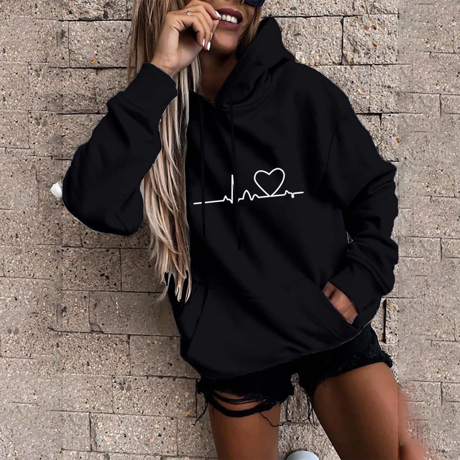 Hoodies for Women Solid Long Sleeve Sports Fun Print Sweatshirts Female Autumn Winter Casual Loose Hooded Sweatshirt - reetell