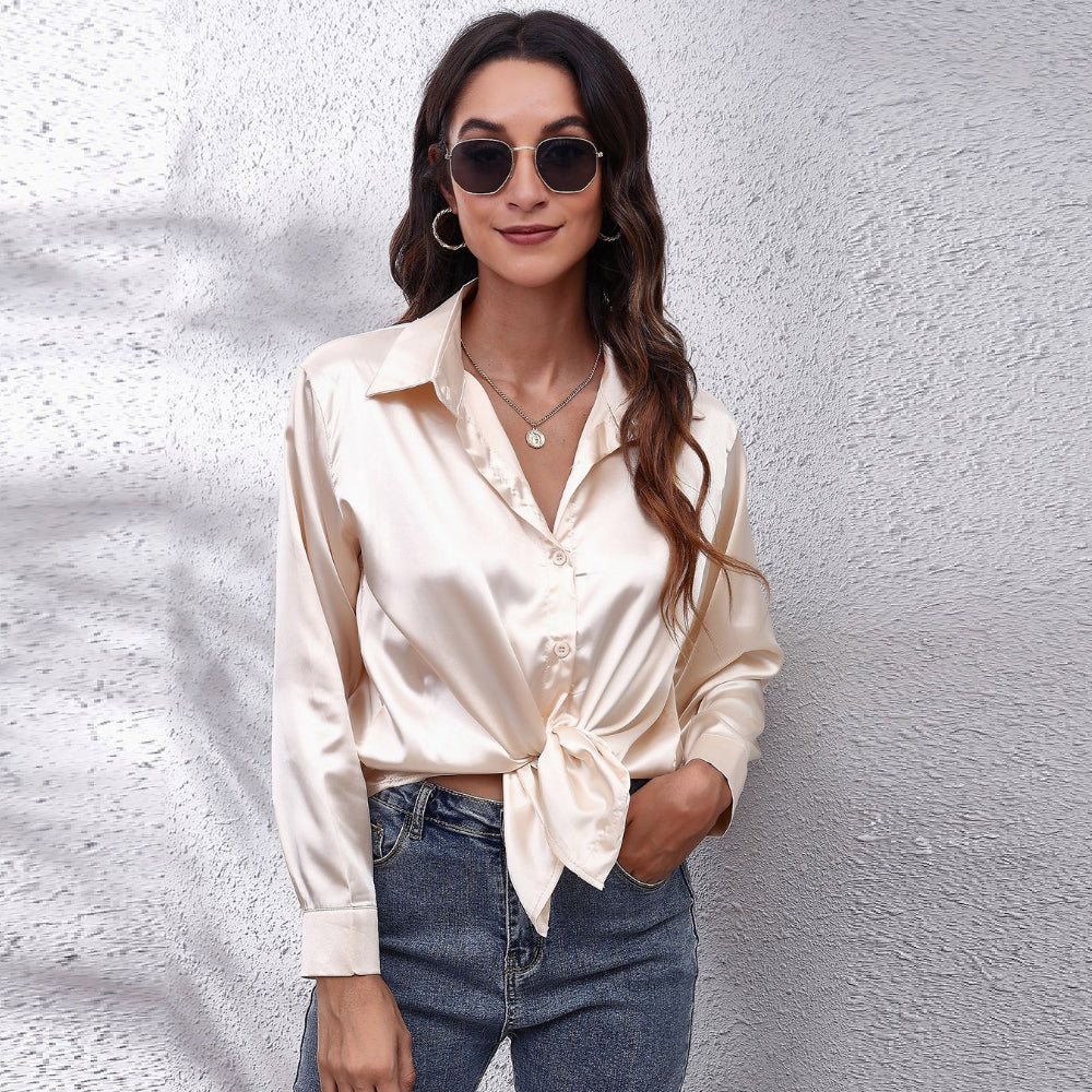 Satin Blouse Shirt Silk Tops Elegant Long Sleeve Loose Womens Blouses Camisas De Mujer Spring Autumn Streetwear Women Clothes - reetell