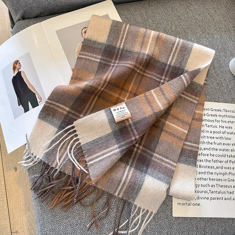 100% Wool Scarf For Women Men British Style Tartan Plaid Cashmere Scarves With Tassel Female Winter Warm Neck Scarf Shawl 2023 - reetell