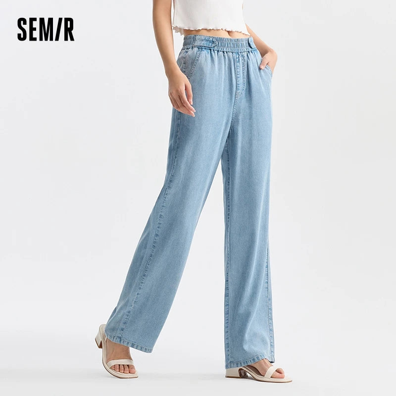 Semir Jeans Women Elastic Waist Trousers Simple Style 2024 Summer New Wide-Legged Trousers - reetell