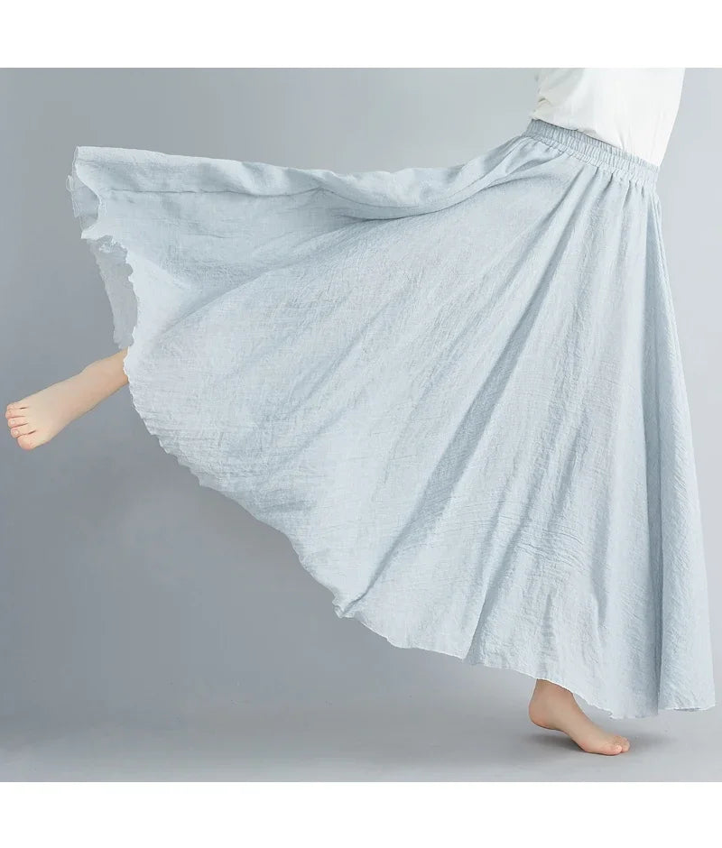 Solid Cotton Linen Women Skirts Maxi Ethnic Style Beach Saia Ropa Mujer Casual Harajuku Boho Long Skirt Woman Clothing Faldas - reetell