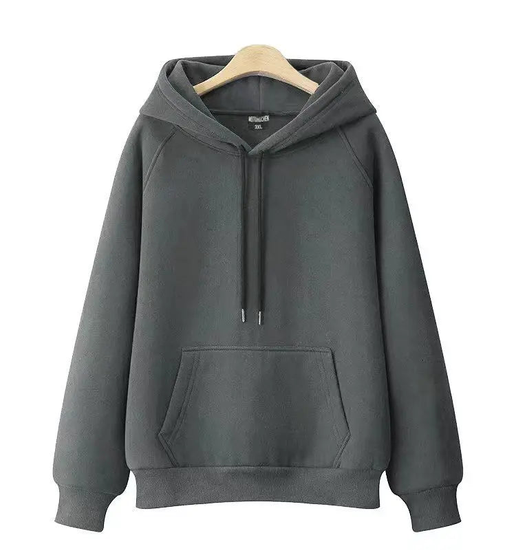 100 Cotton Double Layer Hat Raglan Sleeve Hoodies Sweatshirt Women New Solid Color Pullover Loose Spring Autumn Hooded Jacket - reetell