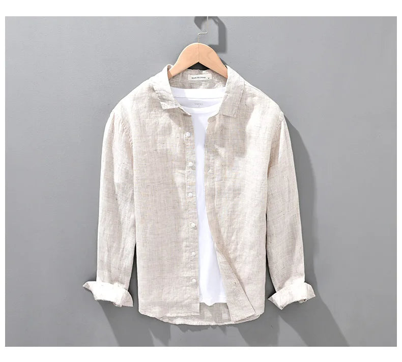 Linen Shirt Men's Seasonal Long Sleeved Top Korean Linen Breathable Shirt Oversized Loose Fitting Men's Clothing